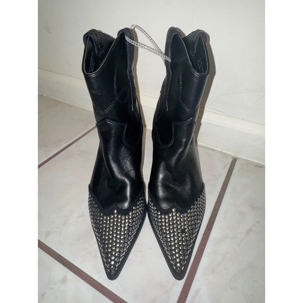 Circus NY by Sam Edelman Studded Ankle Boots‎ Black Leather Pointed Toe Size 6